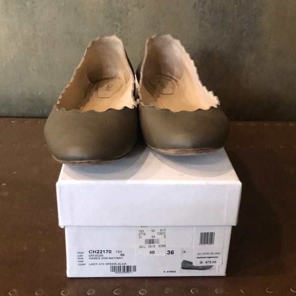 Chloe scalloped army green color flats - Picture 2 of 6